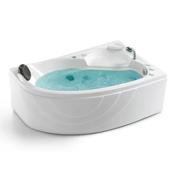 Baignoire balnéo d'angle IMASSAGE de dimensions 150 x 100 cm, équipée d'un système Eau Air, disponible à l'achat et à la livraison.