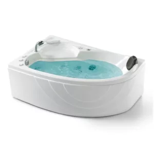 Baignoire balnéo d'angle IMASSAGE de 150 x 100 cm, équipée d'un système Eau Air, disponible à l'achat et à la livraison.