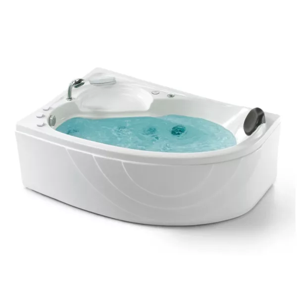 Baignoire balnéo d'angle IMASSAGE de 150 x 100 cm, équipée d'un système Eau Air, disponible à l'achat et à la livraison.