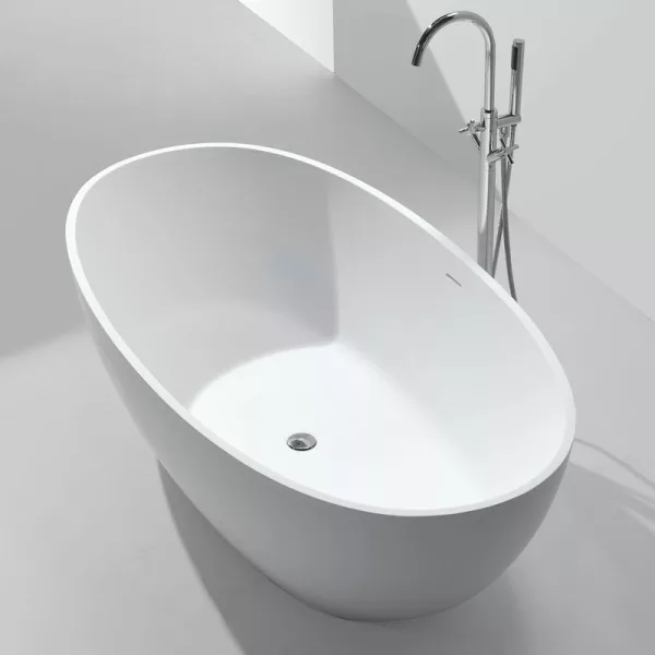 Baignoire îlot élégante en Solid Surface de la collection MATE, modèle LOUNGE 150, disponible à l'achat et à la livraison.