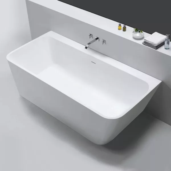 Baignoire semi-ilot moderne LOVE 150 MATE en Solid Surface, idéale pour ajouter une touche contemporaine à votre salle de bain, disponible à l'achat et à la livraison.