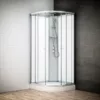 Cabine de douche d'angle blanche mesurant 90 x 90 cm, de la collection SILVER, offrant une solution élégante pour la salle de bain, disponible à l'achat et en livraison.