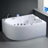 Baignoire balnéo d'angle BIPLACE IDYNAMIC de dimensions 170 x 120 cm, équipée de fonctionnalités avancées comme un circuit EAU AIR AIR, rinçage automatique, séchage automatique, Bluetooth et une pompe puissante, disponible à l'achat et livraison.
