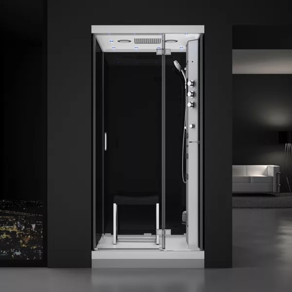 Cabine de douche hammam URBAN d'une place, dimensions 100 x 100 x 215 cm, offrant une expérience de douche relaxante, disponible à l'achat et en livraison.