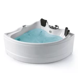 Baignoire balnéo d'angle 150 x 150 cm pour 2 personnes de la gamme IMASSAGE, équipée d'un système Eau Air, disponible à l'achat et à la livraison.